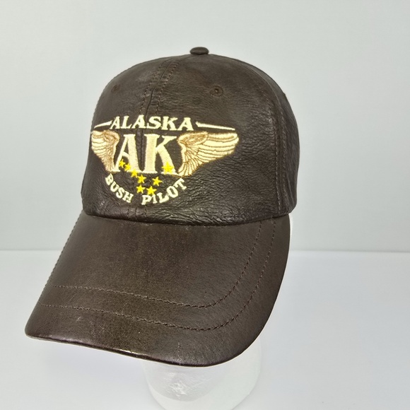 Vintage Alaska Bush Pilot Hat Cap Adjustable Strapback Brown Leather Aviation - Picture 1 of 8